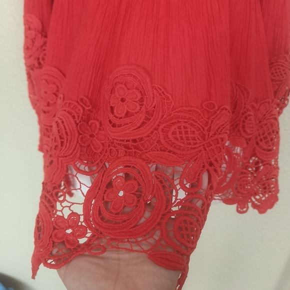 Petal Roz women's blouse with embroidered details puff sleeves size M orange cor - Picture 8 of 9